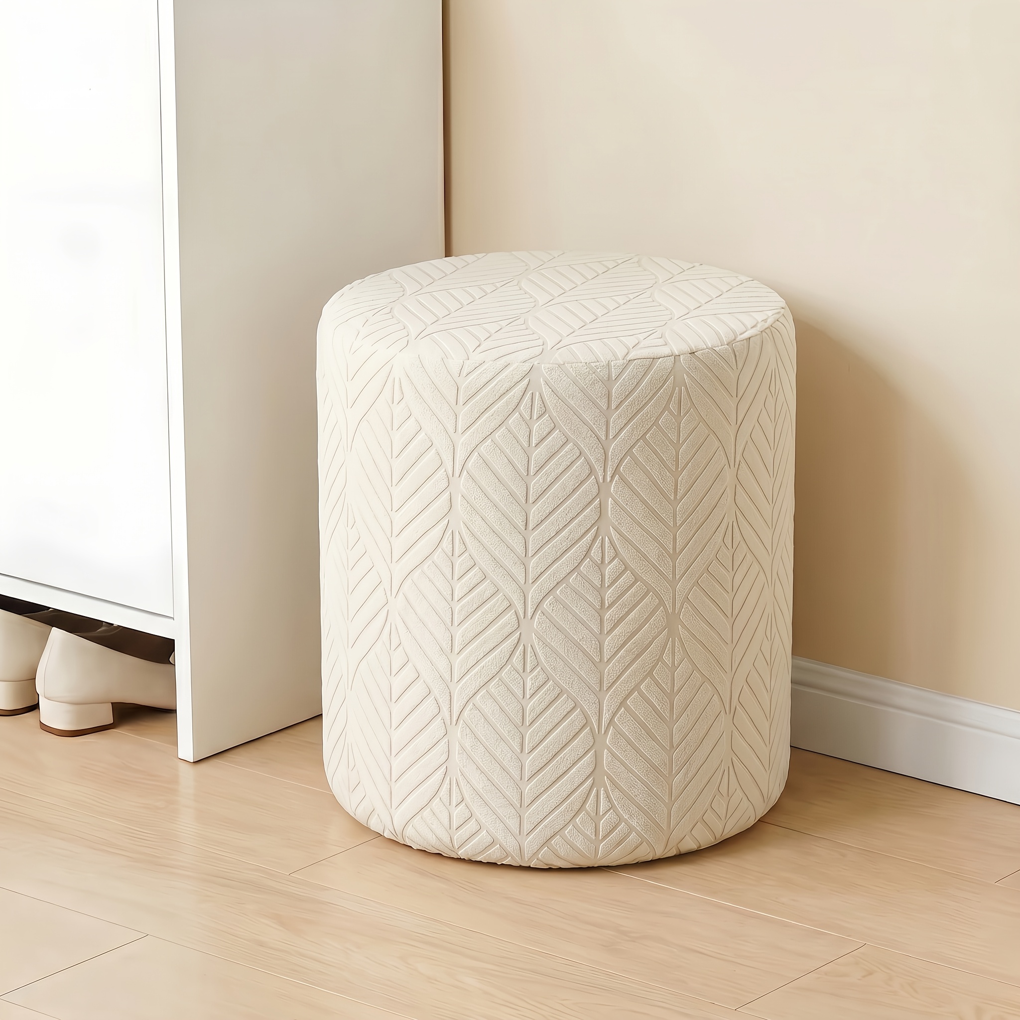 TEMU 1pc Yoove Elastic Round Ottoman Cover Suitable For Shoe Stool Chair Slipcover, Stretch Fabric Furniture Protector With Elastic Closure, Machine
