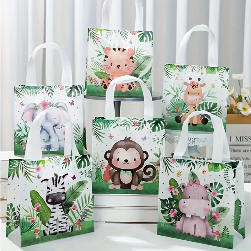 

18pcs 23*22*11cm Jungle Party Favor Tote Bags - Non-woven Fabric Gift Bags With Giraffe, Elephant & More - Birthday, Anniversary & Gender Reveal