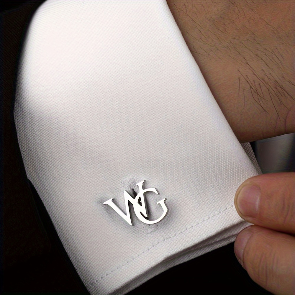 Image of Custom Name Cufflinks Personalized Pair Stainless Steel Gentleman Cufflinks Easy Men's Suit Shirt Cufflinks Gift For Him Elegant Cufflinks Men's Popular Jewelry Language To English