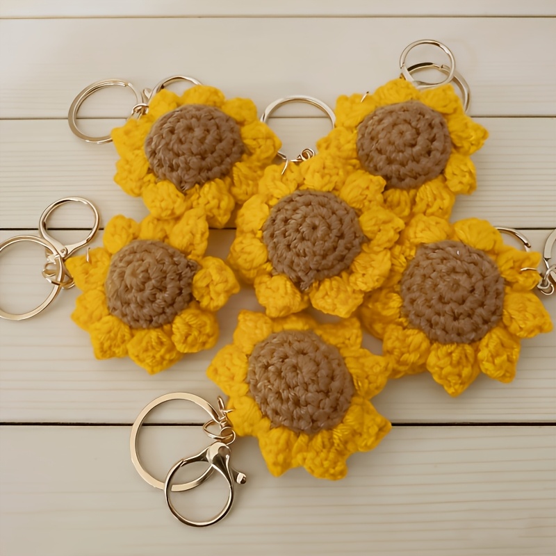 TEMU Cadeau pour Elle/Lui Lot de 6 Porte-clés au Crochet Fleur Tissée à Porte-clés pour Sac à Dos Sac à Main Pendentif et Esthétique Cadeau pour Amis