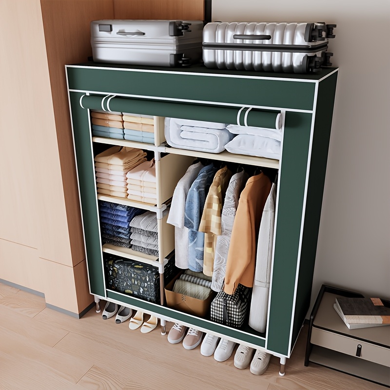 1pc large portable closet organizer with dust cover durable hangers easy assembly closed storage for bedroom dorm ideal for clothes bedding linen organization closet organizers and storage portable closets Product details 3