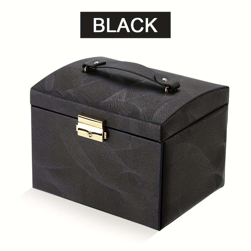 TEMU Large Capacity 3-tier Lockable Vintage Jewelry Box With Removable Trays & Soft Fabric - 12.2"x8.07"x4.53" Luxury Flocked Jewelry Organizer With