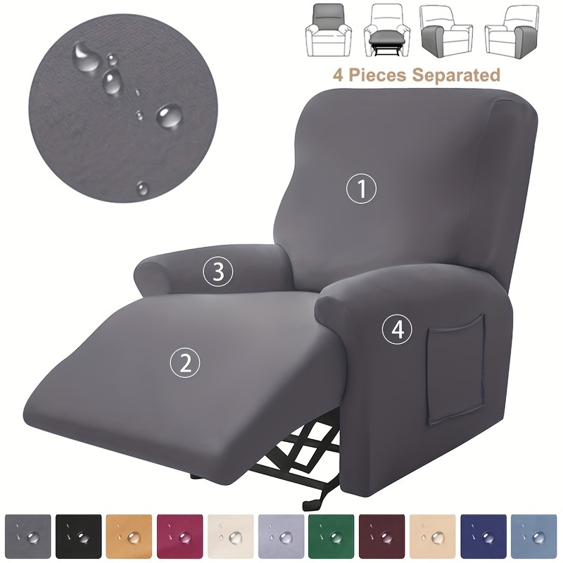 

4pcs Waterproof Non-slip Modern Recliner Cover, Stretch Fit Milk Fiber Fabric Slipcover With Elastic Band, Machine Washable, Soft Sanded One-piece Recliner Protector, Polyester And Spandex Blend