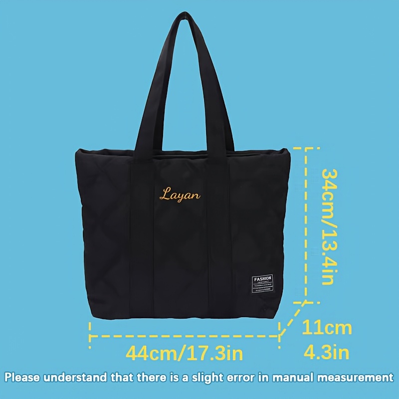 TEMU Bolso de /Tote Personalizado para Mujer con /Texto - Bordado Diagonal de Edredón, Ideal para Otoño e Invierno, Bolso de Nylon con Cierre de