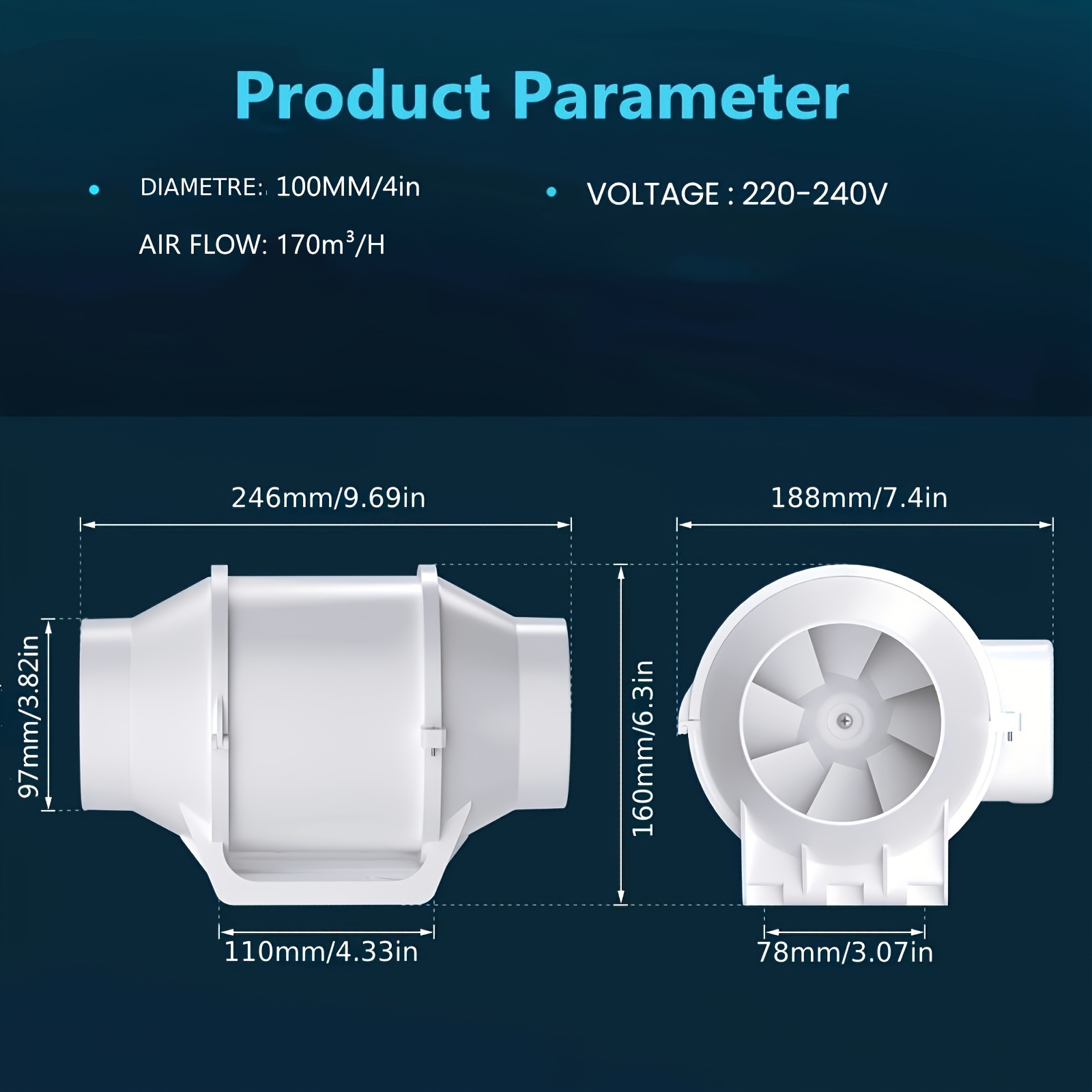 Image of 1pc 75mm 100mm 150mm Inline Duct Fan Exhaust Fan For Hydroponics Grow Tent, Bathroom, Kitchen