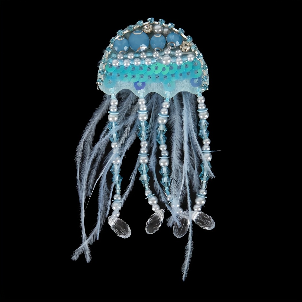 1pc Beaded Feather Jellyfish Tassel Cloth Patch Clothing Decoration Patch Adhesive Not Included