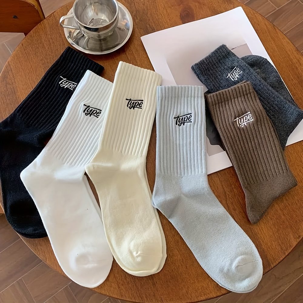 TEMU 3/6 Pairs Random Fashion Men's Mid-calf Socks, Athletic Socks With Letter Pattern, Lightweight Breathable For Spring, Summer, And Autumn, High-,