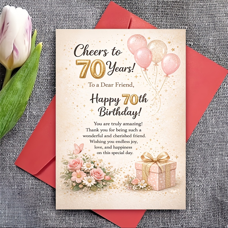 TEMU 1pc 70th Birthday Greeting Card, To , And , Elegant Blessing Message, Suitable For Women, Wife, Sister, Mother, Party Celebration Gift