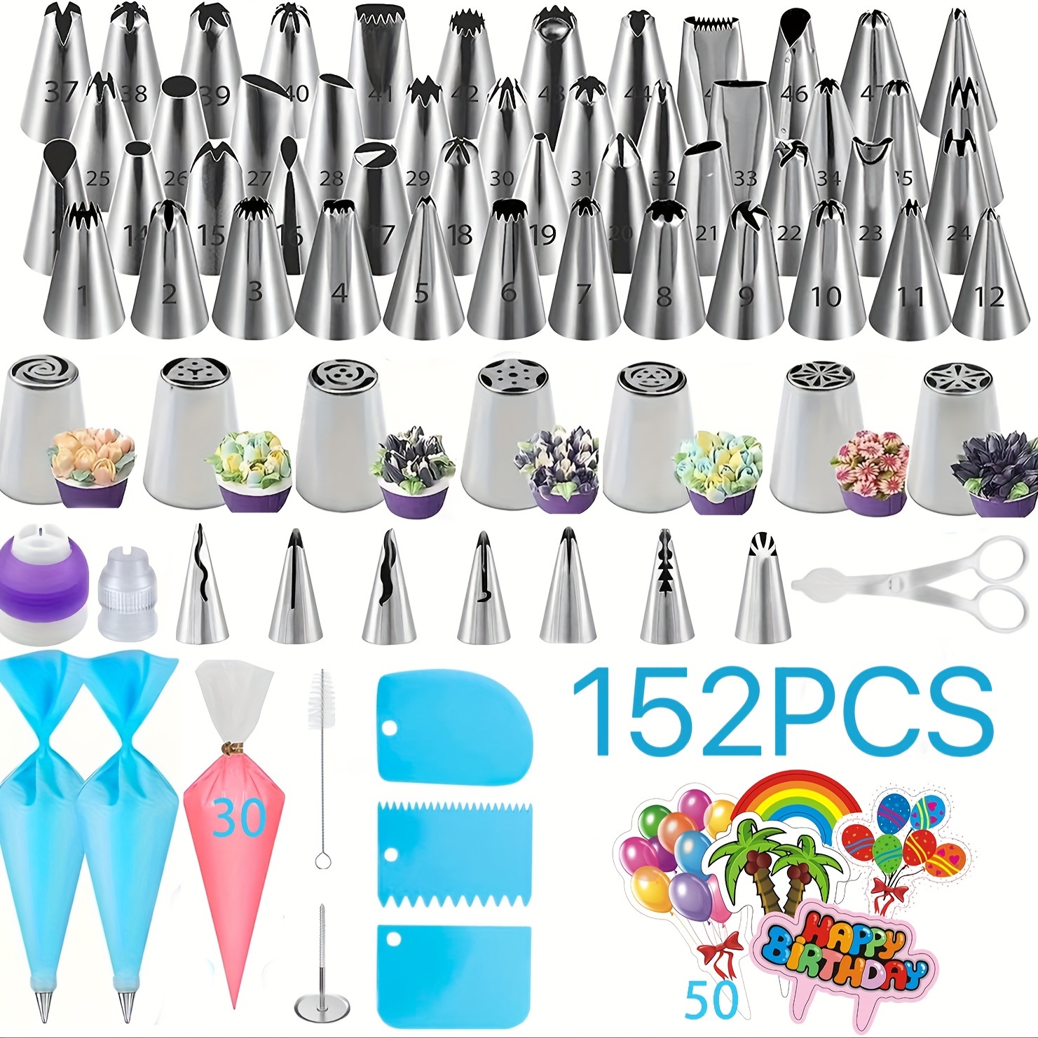 

Kit de décoration de gâteaux 152 pièces embouts de glaçage en , poche à douille en , coupleurs, clous à fleurs | d'outils de , Halloween, Pâques, , -