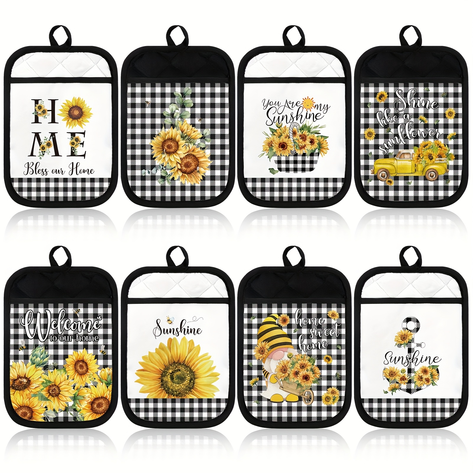 

8pcs Pot Holders With Pocket Sunflower Kitchen Potholder Funny Hot Pad Oven Mitts Cute Cookie Bag Farmhouse Oven Gloves For Christmas Kitchen Gift Baking Cooking(sunflower)