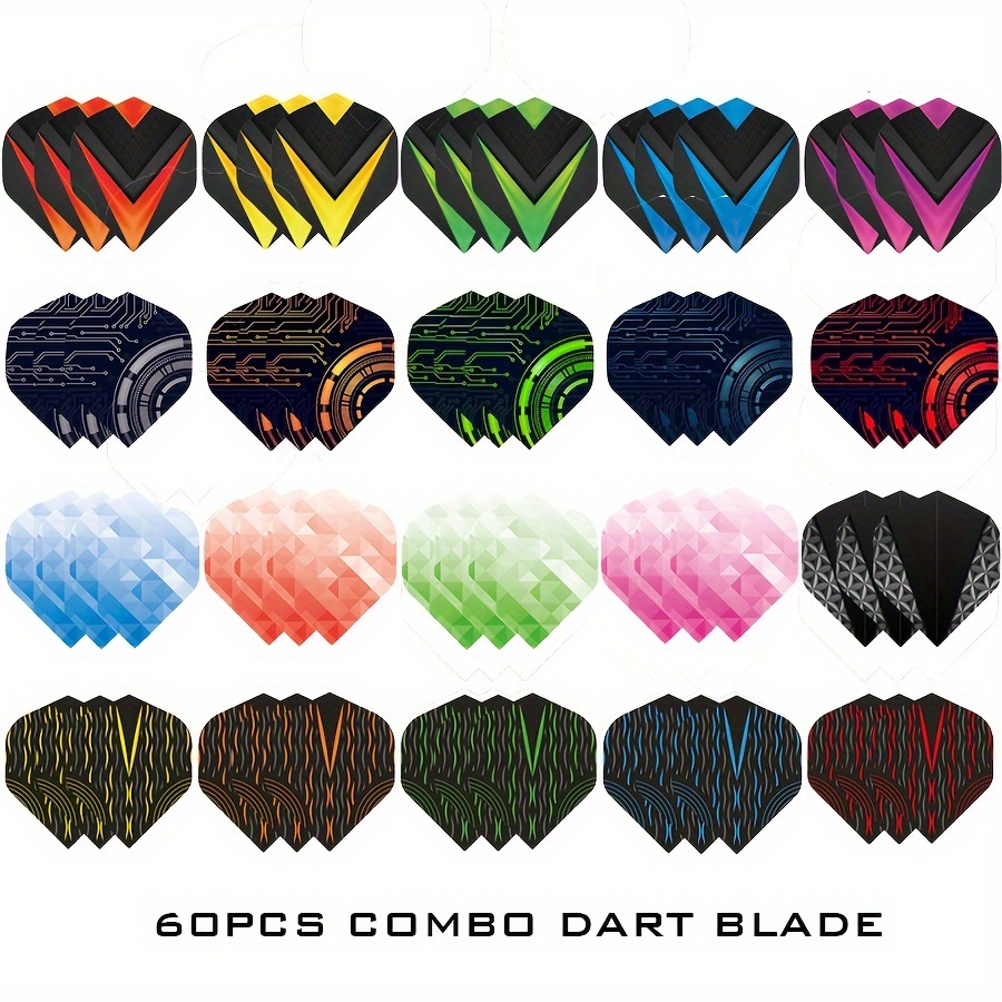 

60pcs Dart Flights Combo, Professional Standard Shape Dart Flight Replacements Universal Pvc Tail Wing Accessories, Suitable For 14+ Users