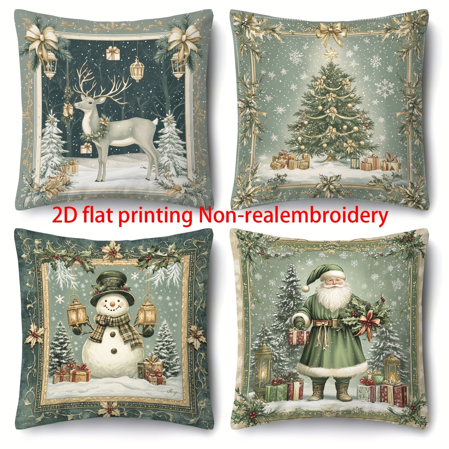 TEMU 4pcs, Set Of 4 Christmas And Winter Sofa Cushion Covers - Santa Claus, Snowman, Elk Patterns | Soft Velvet Cushion Cover For Living Room