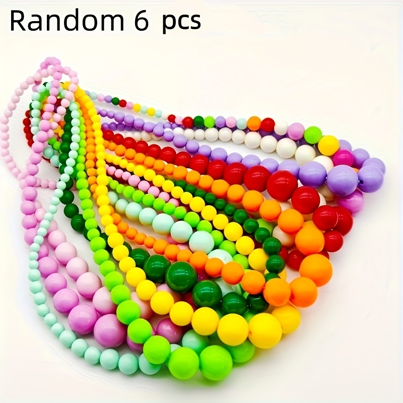 Random 6pcs Pack Bohemian Macaron Multicolor Acrylic Necklace Suitable For & - Cute Layering Chains, Daily Wear,, Gift