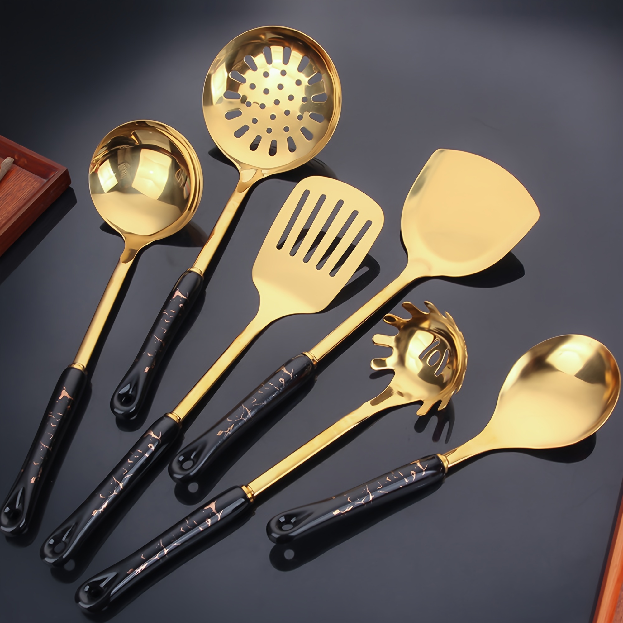 7pcs nordic luxury stainless steel kitchen utensil set with ceramic handles   spatula ladle soup spoon more   christmas valentines thanksgiving details 3