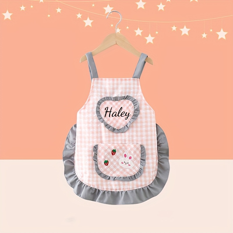 TEMU Custom Personalized Name Women's Mini Polyester Princess Apron/sleeveless Apron - Features A Pocket And Cartoon Rabbit , A Stylish Household