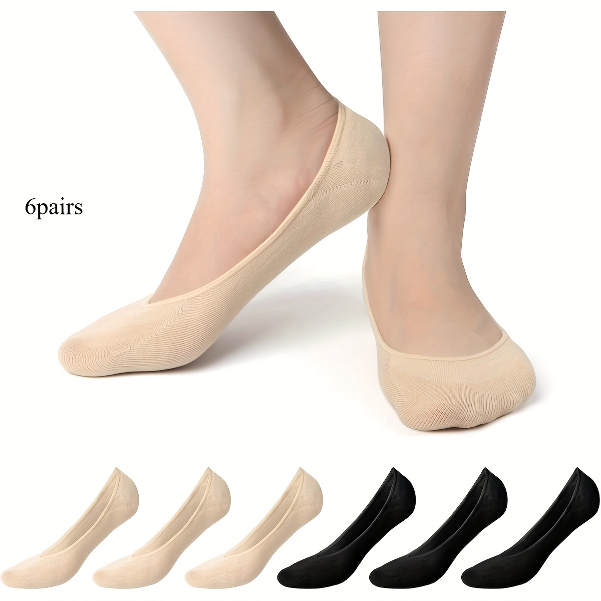 TEMU 3/6 Paires de Chaussettes de Cheville Antidérapantes, Adaptées aux Chaussures de Sport et aux Pantoufles, Noir, Beige, Gris, Chaussettes Basses,