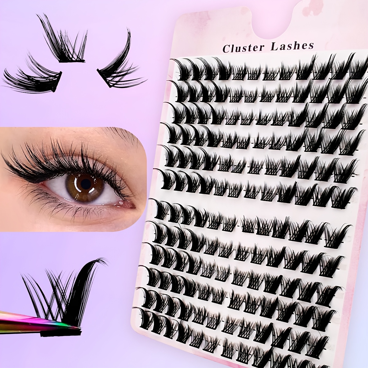 144pcs Cluster Lashes Fox Eye Individual Cluster Lashes Extension Natural Wispy Mixed Lengths Eyelashes