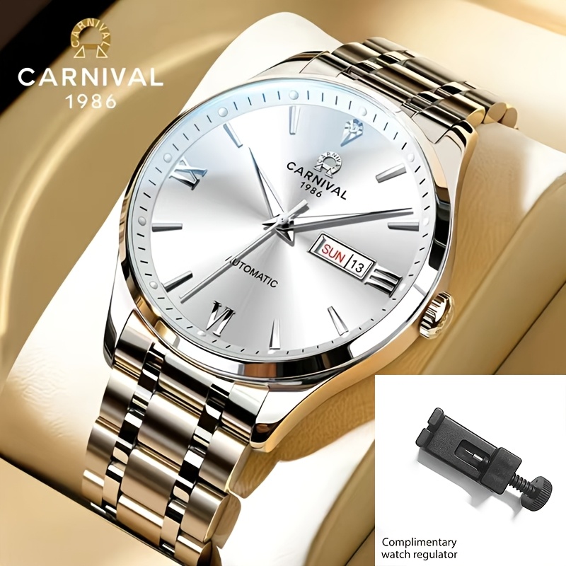 Image of &w Carnival Presents A -slim Men's Mechanical Watch With Automatic Self-winding And Synthetic Sapphire Crystal, Making It An Ideal Gift For The Holidays, Without Battery
