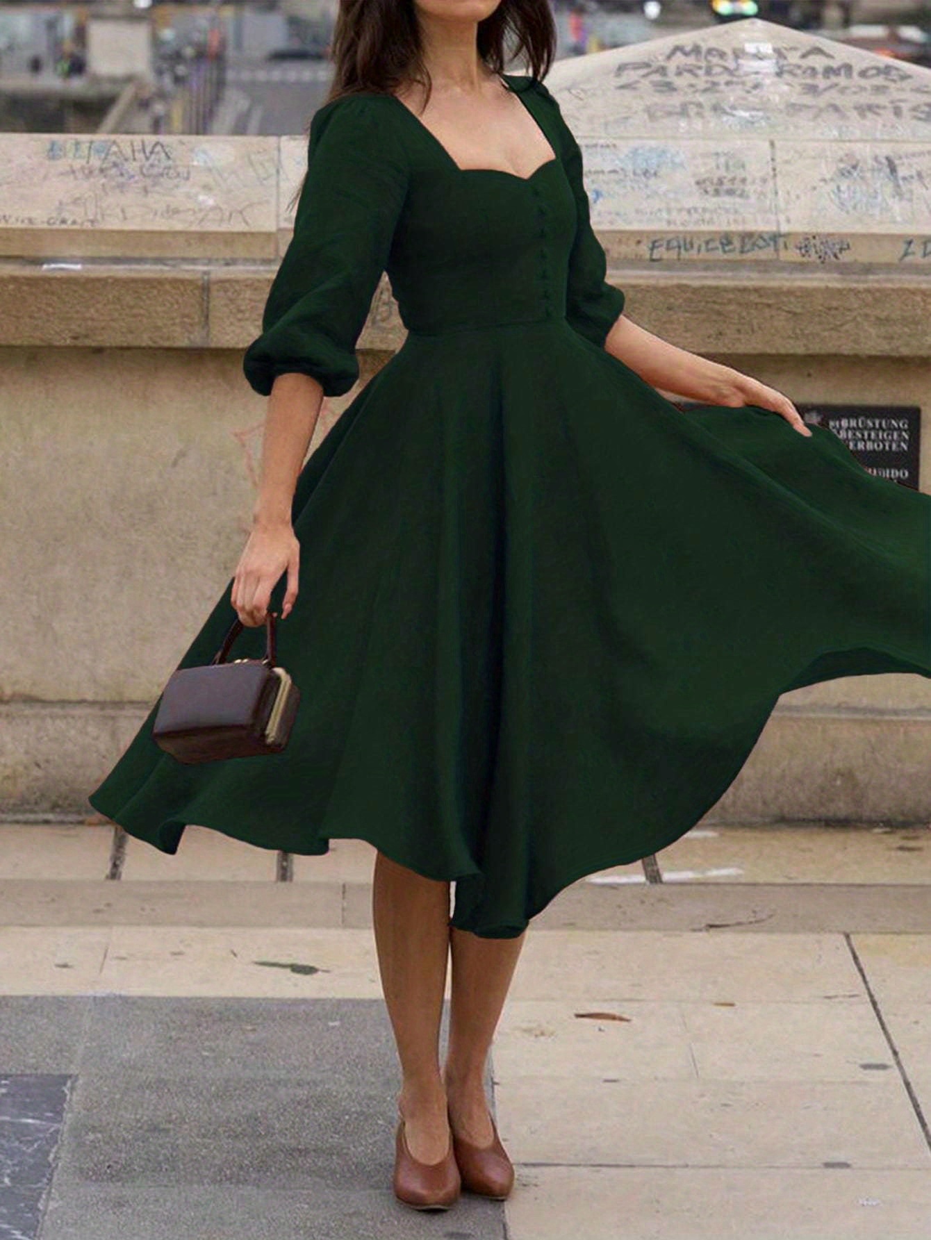 dark green dress with puff sleeves Rebecca flower girl dress emerald – MyBabyByMerry main image 0