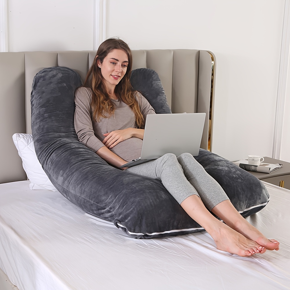 extra   shaped maternity pillow 45  21in multi functional   plush polyester side sleeper support with removable cover for abdominal back pressure relief ideal gift for   women 14 details 2