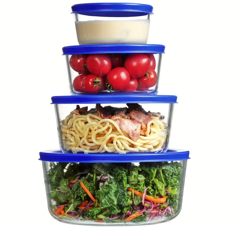 4 pack glass bowls with lids 1 2 4 bpa free borosilicate glass microwave dishwasher freezer safe airtight lids stackable meal prep containers for lunch food storage bowls for food sleek kitchenware microwavesafe bowls kitchen storage busy professionals Product details 4