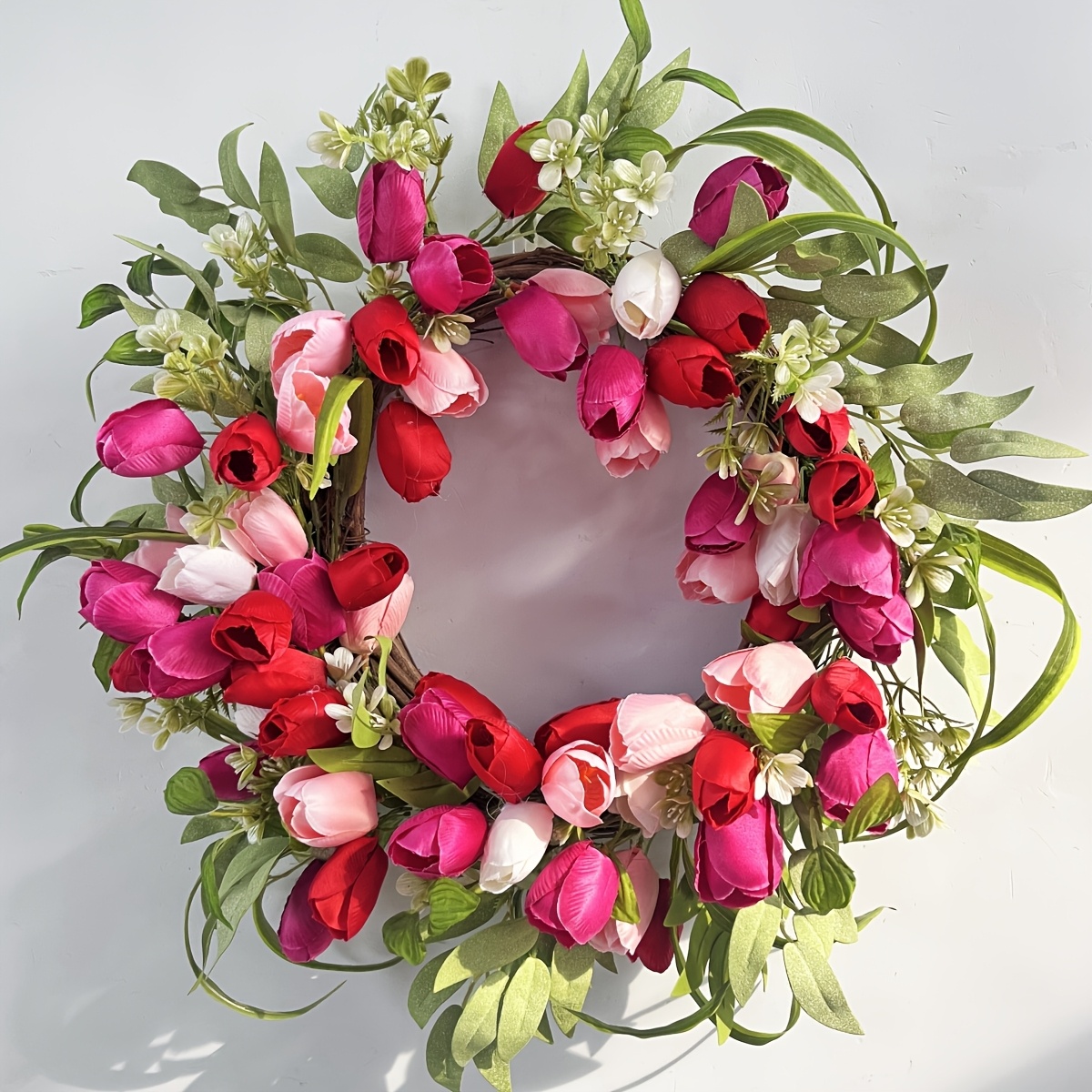 

Handcrafted Valentine's Day Wreath With Red, Pink, White Artificial Flowers And Jasmine , Wall-mounted Spring Floral Decor For Home, Party, And Wedding Decorations, Valentines Decorations