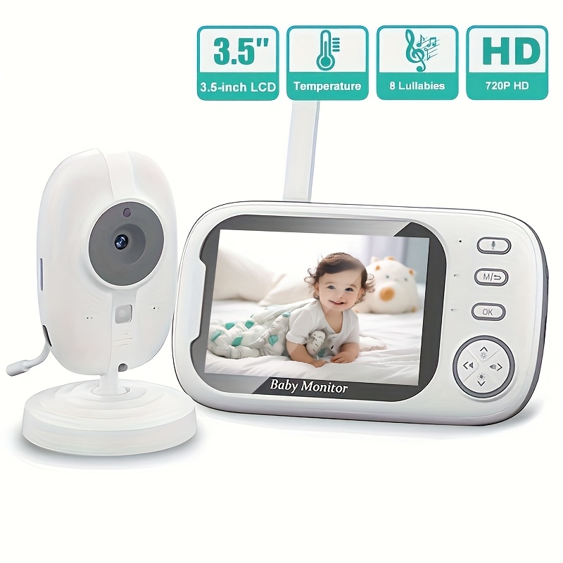 720P HD Monitor with an 8.89cm LCD Screen, 274.32m Wireless Transmission Range, Automatic Night Vision, Two-way Audio, Temperature Sensor, 8 Lullabies, USB Charging Design, 1 Camera + 1 Display Unit. Suitable for Home Security and Pet Monitoring.