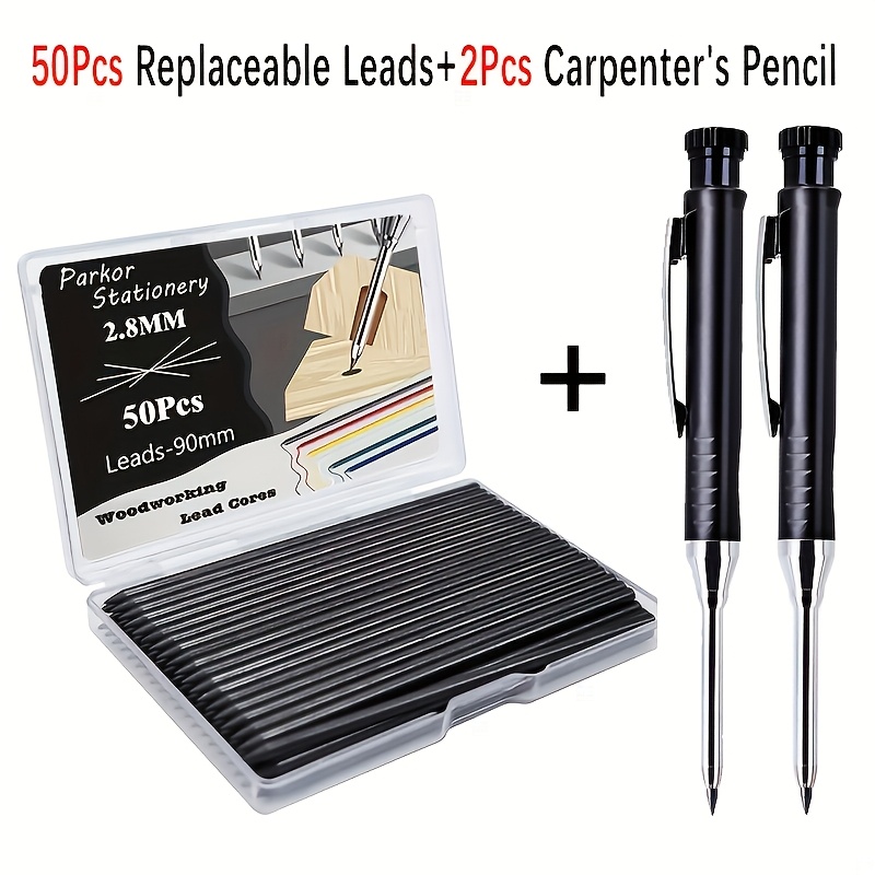 TEMU 2.8mm Carpenters Pencils With Replacement Core With A Large Capacity Of 50/100pcs/box, For Ceramic Tile Metal Floor Marking Pens And Retractable