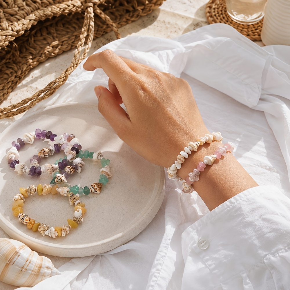 Natural Crystal Crushed Stone Elastic Bracelet, Beach Style Gift