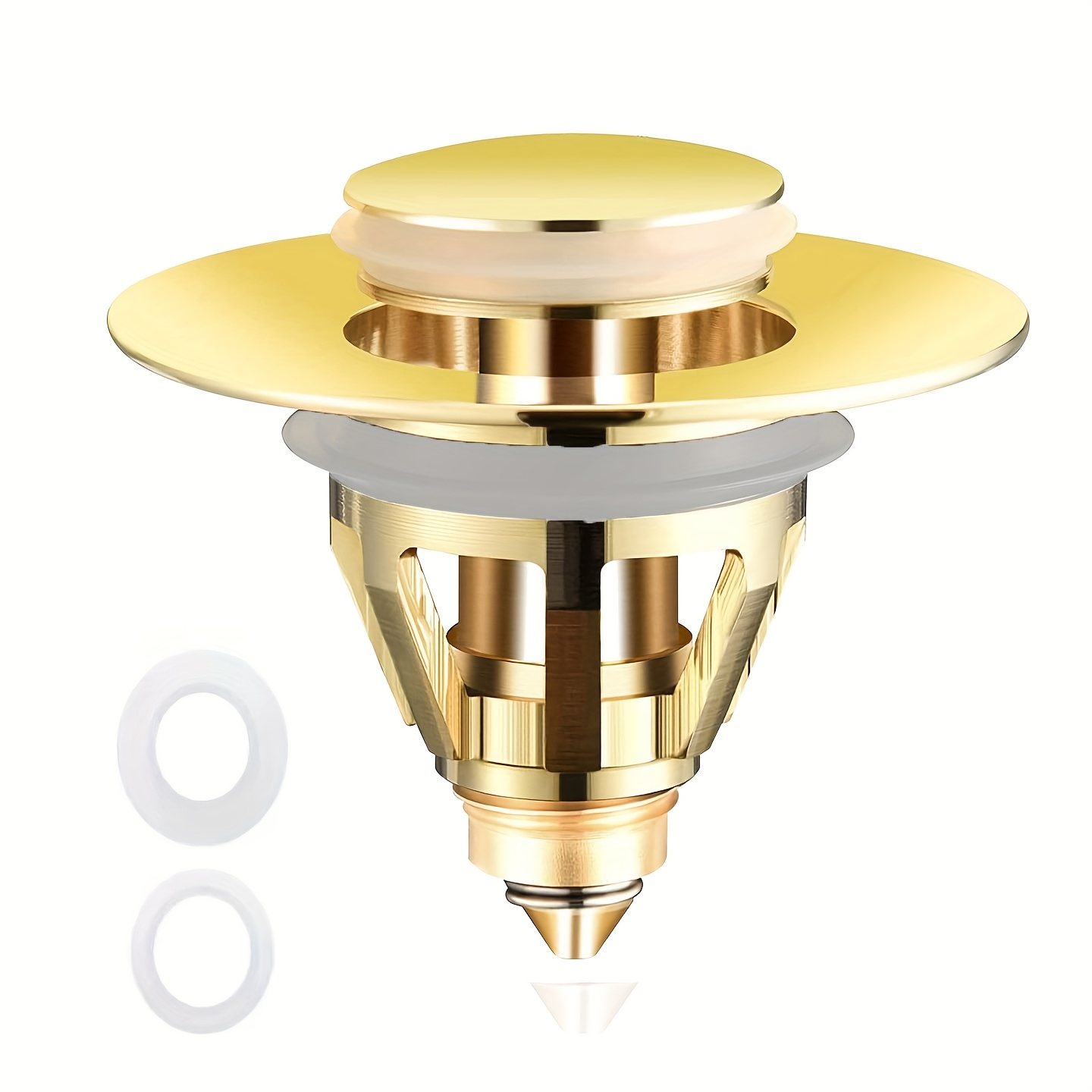 Image of Sink Stopper, Bathroom Pop-up Sink Stopper Replacement Spring Core Copper, Golden Bath Stopper Brass Core Push-type, Basin Stopper No-overflow Filter With Hair 27-