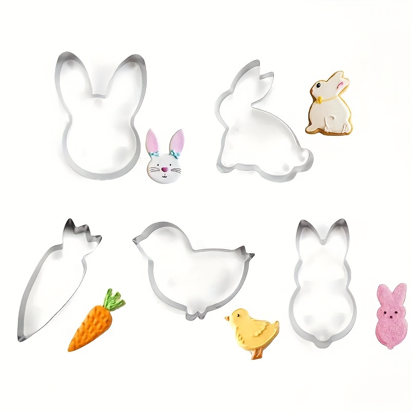 

5pcs, Emporte-pièce de Pâques, lapin, , , emporte-pièce en d'animaux, biscuit de Pâques, emporte-pièce en acier inoxydable, cuisson de gâteaux, cuisson de biscuits, fournitures de pâtisserie