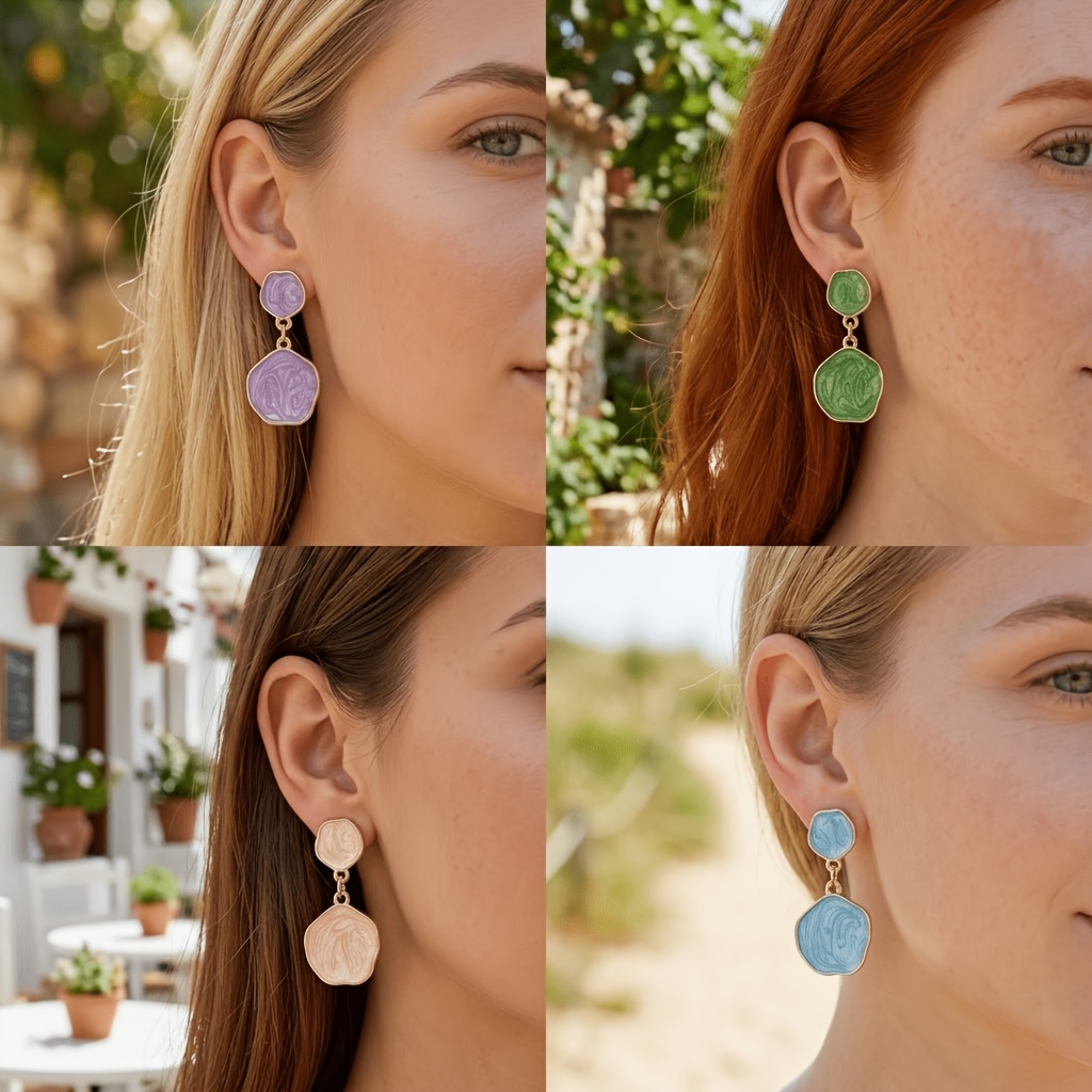 Women's Irregular Geometric Drip-Painted Pendant Earrings, Artistic Style