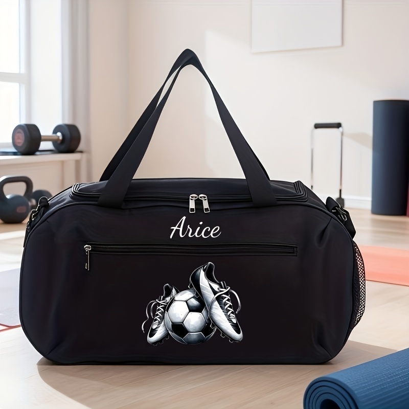 TEMU Personalized Fashion Crossbody Bag, Customizable With Name Or Number, Portable Sports Fitness Bag, Featuring Trendy Soccer Sports Theme Print,