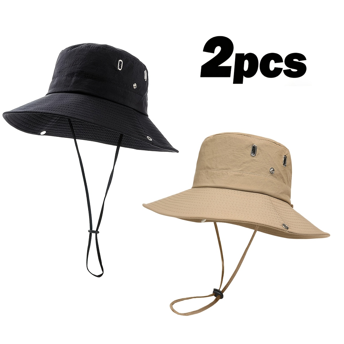 TEMU 2-pack Outdoor For Sun Hats For Men And Women, Wide Brim Boonie Bucket Hat With Neck Flap For Sun Protection, Foldable For Hiking, Fishing,