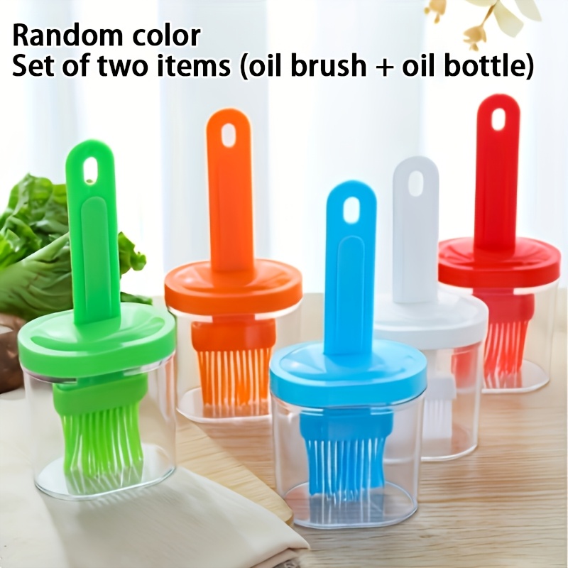 TEMU 2pcs Set: Oil Bottle And Brush - High-temperature Resistant Cooking Kitchen Basting Brush For Baking, Home Use, And Consumable Oil With Bottle And Brush