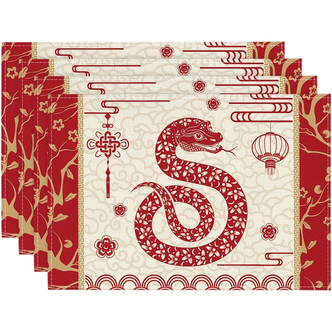 

Snake 2025 Lunar New Year Placemats, Set Of 4, Dining Table , , , Rectangular Place For And