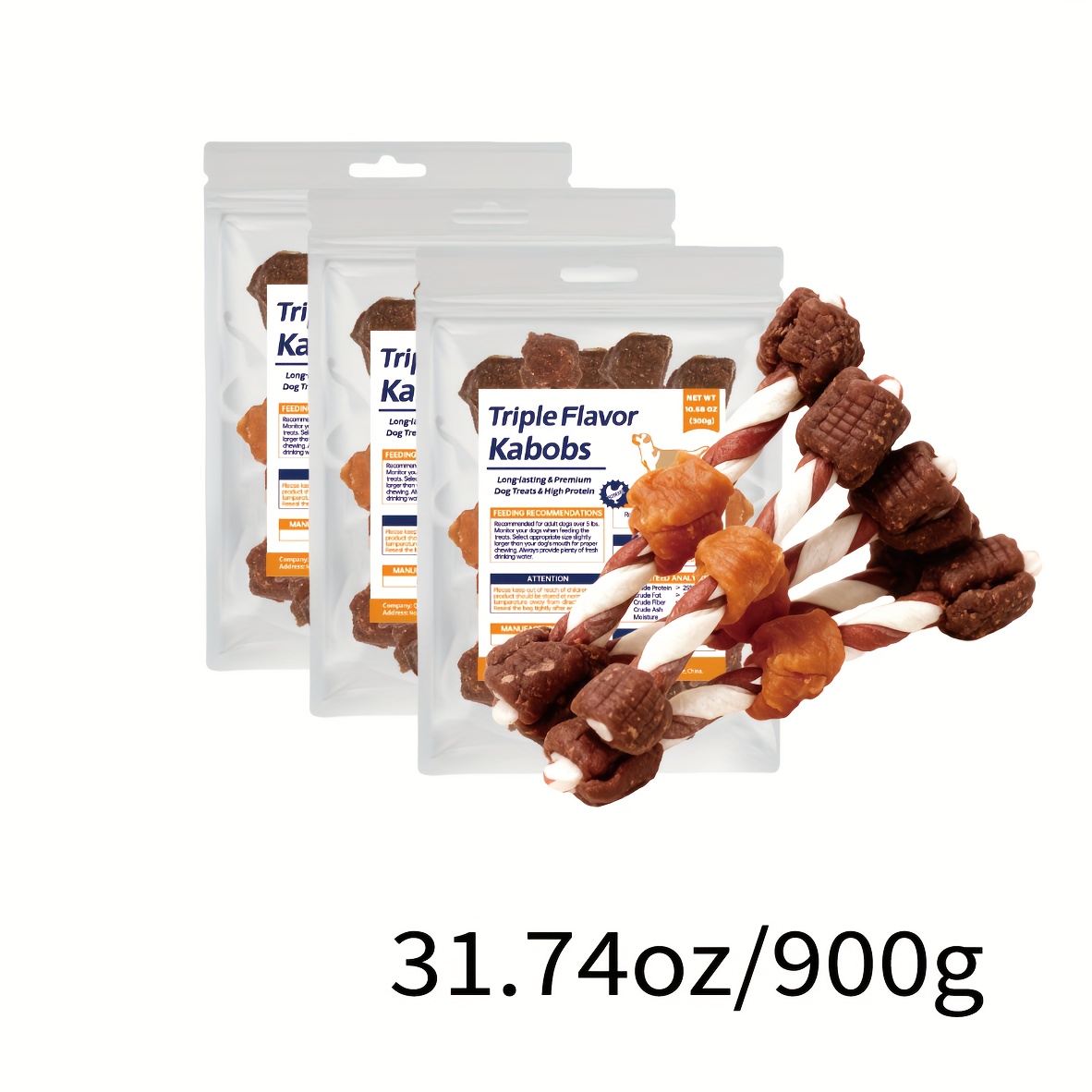 TEMU Triple-flavored Beef Hide Dog Treats, Chicken, Liver, And Beef, Dog Snacks, Healthy, , Long-lasting, High Protein Treat