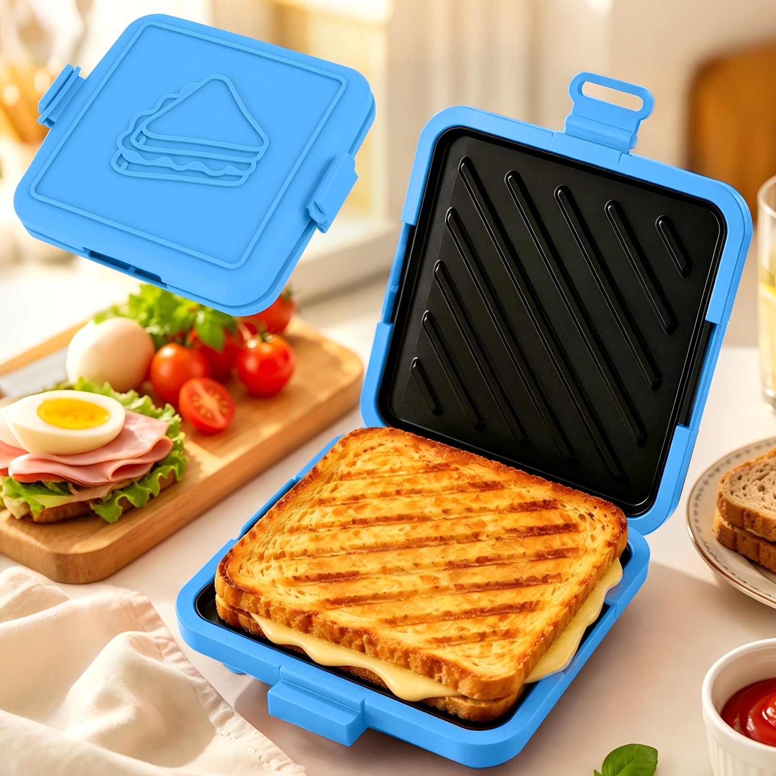 TEMU Microwave Sandwich Maker Grill Plate, No Power Needed, Wireless, Time-, Quick, Dishwasher Safe Oven & Toaster Accessories