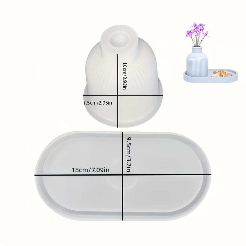 TEMU 2pcs Silicone Mold Set For Casting, Including A Vase And Tray, Pen Holder, Vase, And Decorative Silicone Molds, Suitable For Plaster, Concrete,