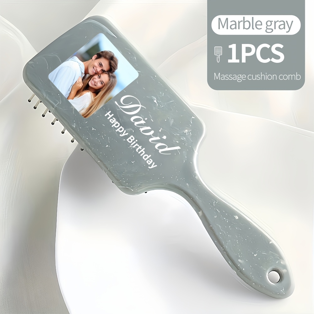 TEMU Peine personalizado con foto/ y cuadro personalizados - Masajeador de cabello con cojín de aire para mujeres, peine de plástico portátil para el