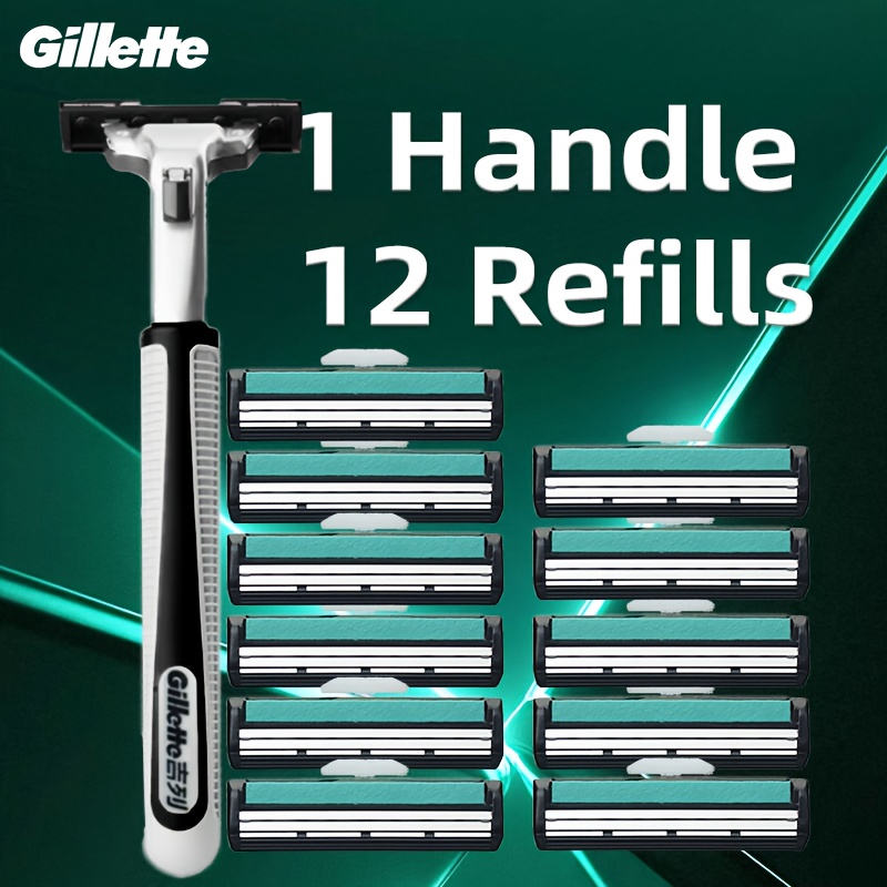 TEMU Rasoir Manuel Gillette VECTOR 2, 1 Support de Lame, 12 Têtes de Lame, Rasoir Manuel Portable pour Homme avec Lame de Remplacement Rotative à 2