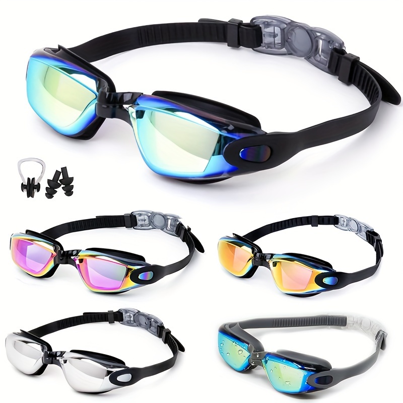 

Lunettes de Natation Professionnelles Anti-Buée pour Adultes - Étanches, Large avec Bandeau en Silicone Réglable, Inclut Pince-nez & Bouchons d'Oreilles