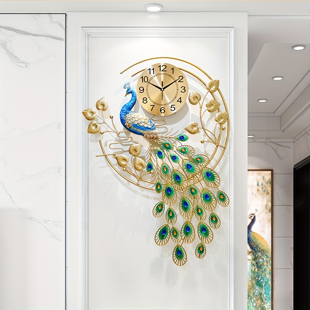 

36.6" Luxury Peacock Large Wall Clock 3d Metal Living Room Wall Watch Decor Usa