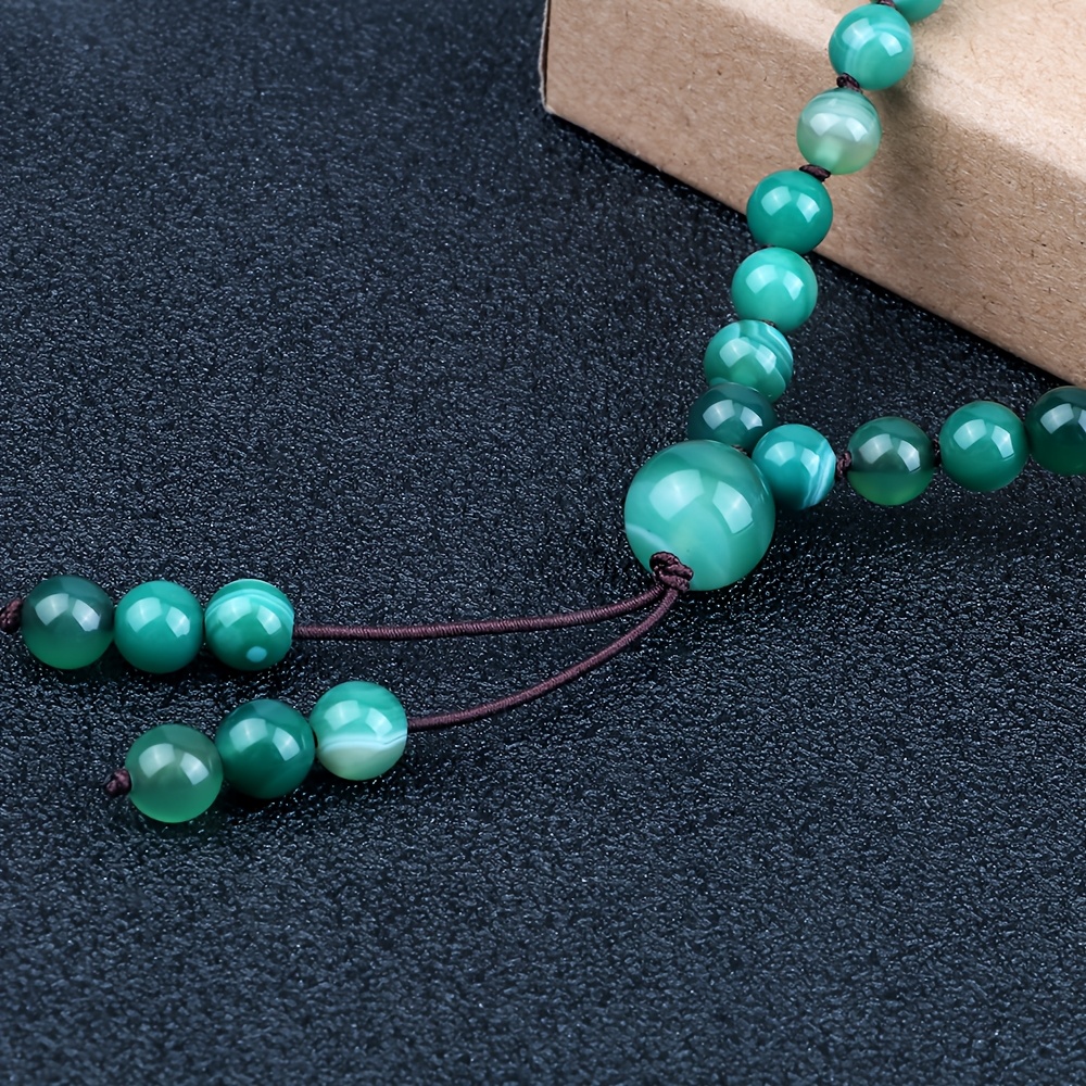 Vacation Style Green Striped Agate Necklace, Gift for Him