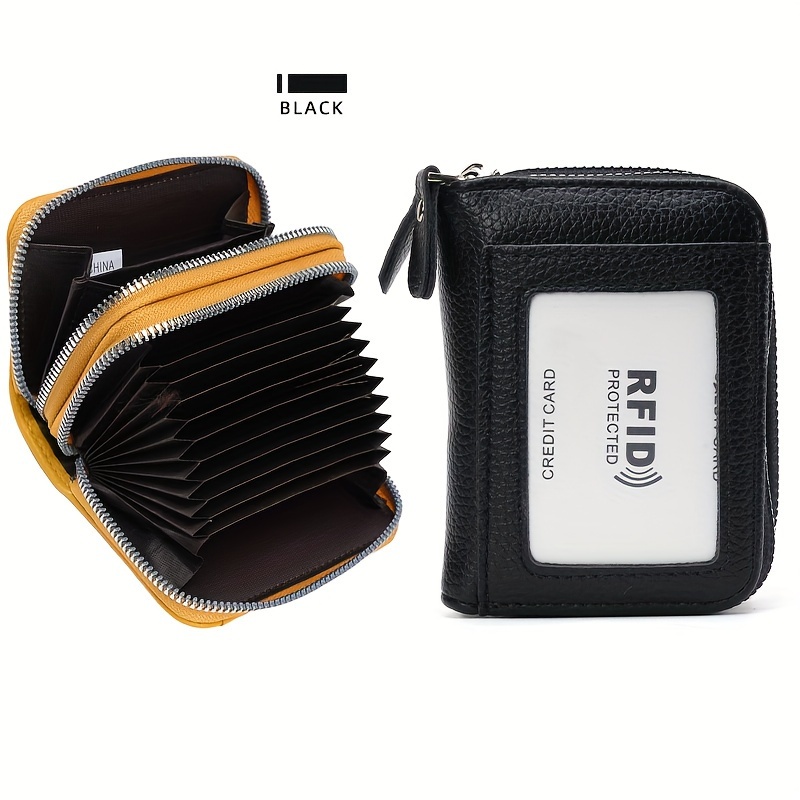 Image of Rfid-blocking Slim Wallet For Women - , Anti-theft Card Holder With Zippered Compartments, In Black And More Colors, Pu Material, Easy-clean, Small Wallet