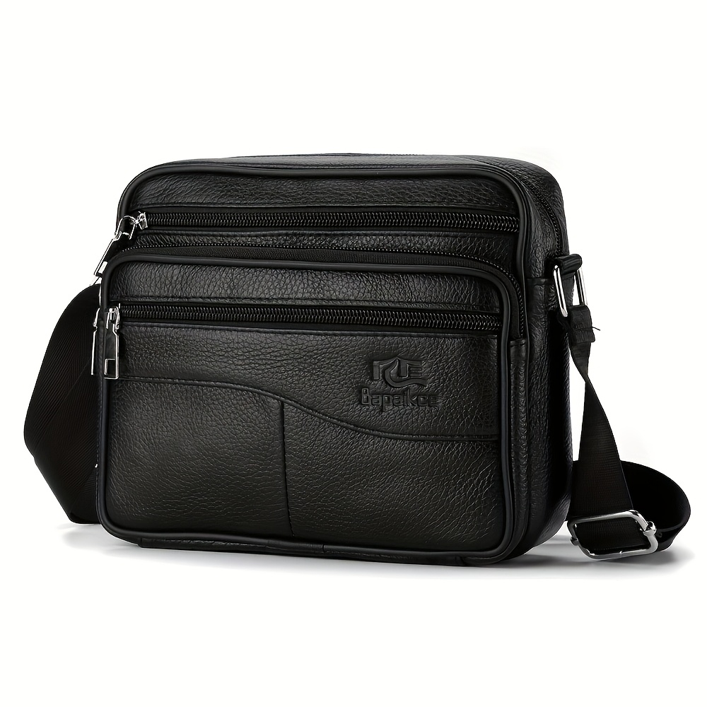 Image of 1pc Men's Genuine Leather Crossbody Bag - Large Capacity Horizontal Style, Top-grain Cowhide, Adjustable Strap, Ideal For Daily And Travel, Perfect Gift For