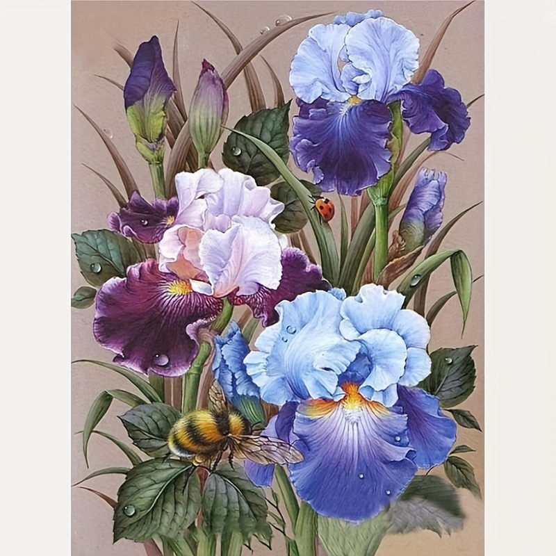 

Kit de peinture diamant 5D pour adultes, motif floral iris - Ensemble d'art de broderie sur toile à percer complet avec ronds pour la décoration de - des outils et des accessoires, 1 pièce