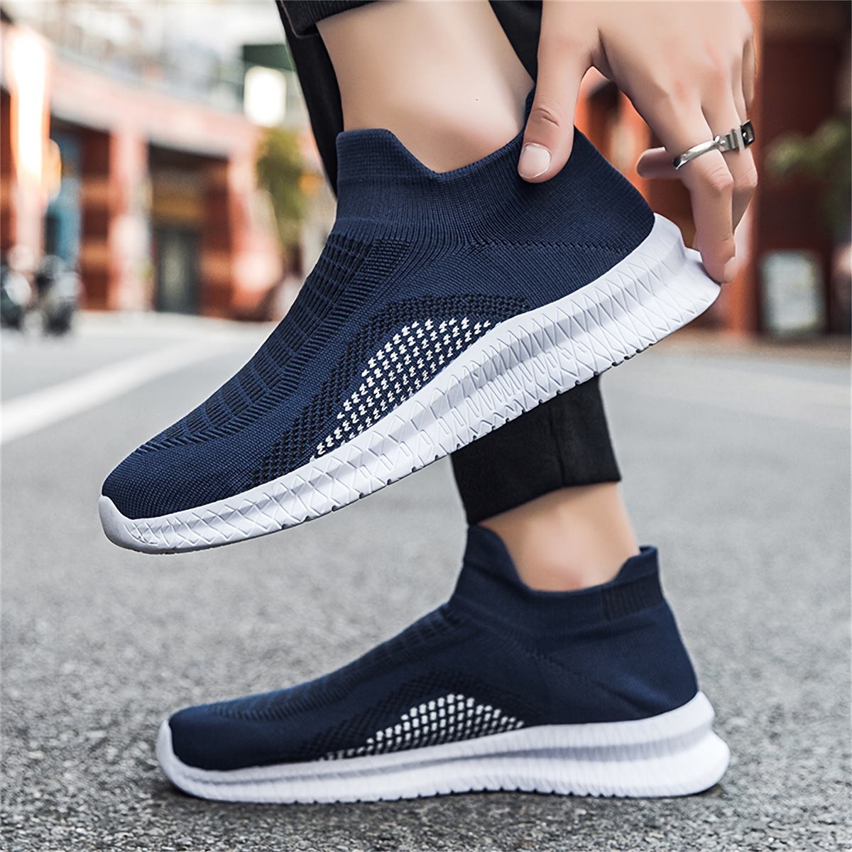 1 Pair Men's Breathable Casual Sneakers, All-Season Slip-On Footwear with EVA Sole and Fabric Insole for Hiking & Everyday Use