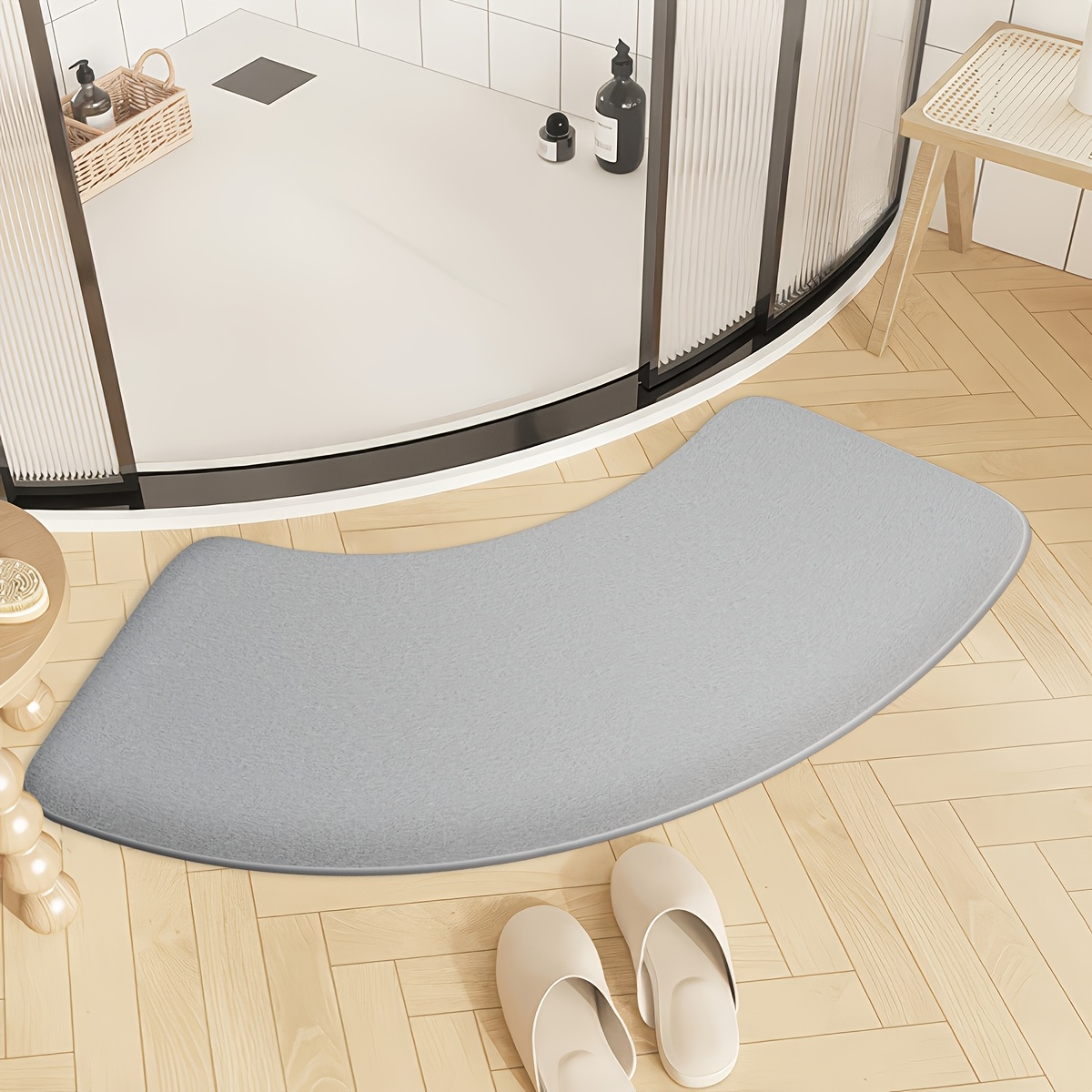 Solid Color Arched Shower Room Thickened Absorbent Mat Thickened Sponge Foot Pad Bathroom Mat Fluffy Semi-circular Anti-slip Pad