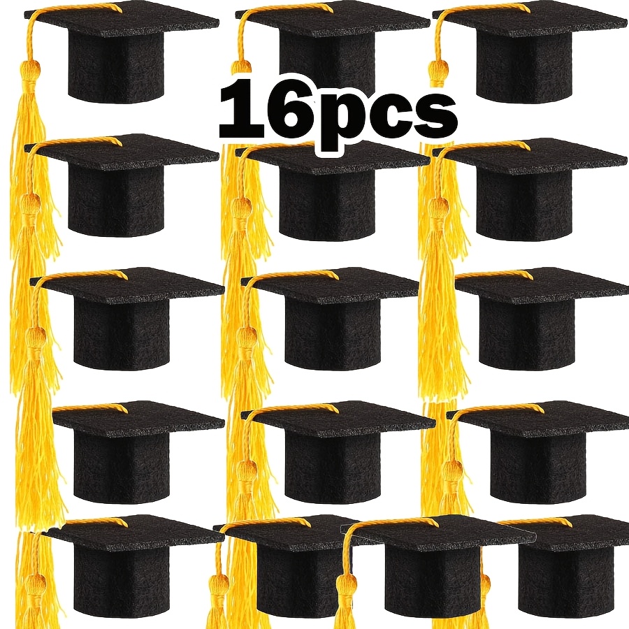 TEMU Cadeau pour Elle/Lui 16pcs Toques de Remise de Diplôme en Feutre avec Pompons - Mini Toques de Baccalauréat Adaptées pour Décorations de Fête de